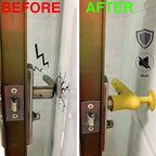Illustration showing how the silicone door handle cover prevents wall damage.