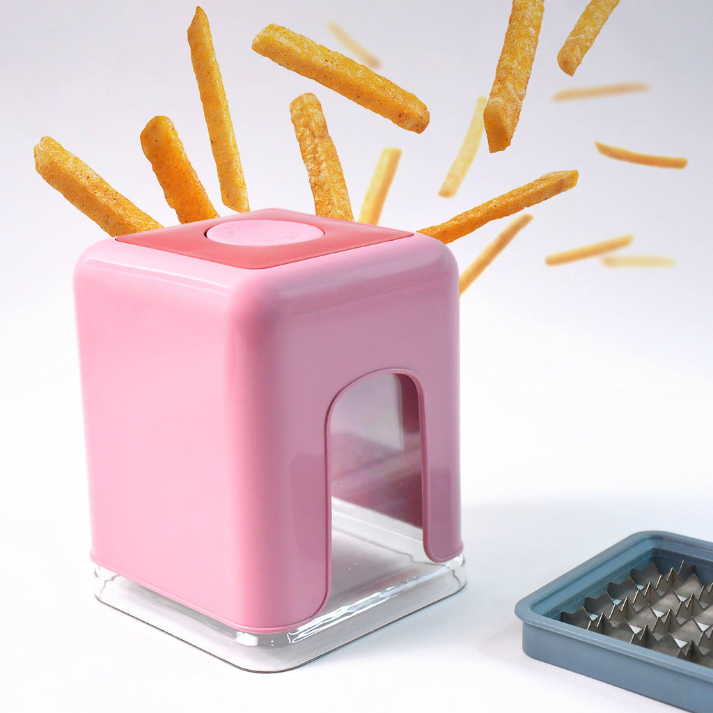 Potato chipser and vegetable chopper placed on kitchen countertop