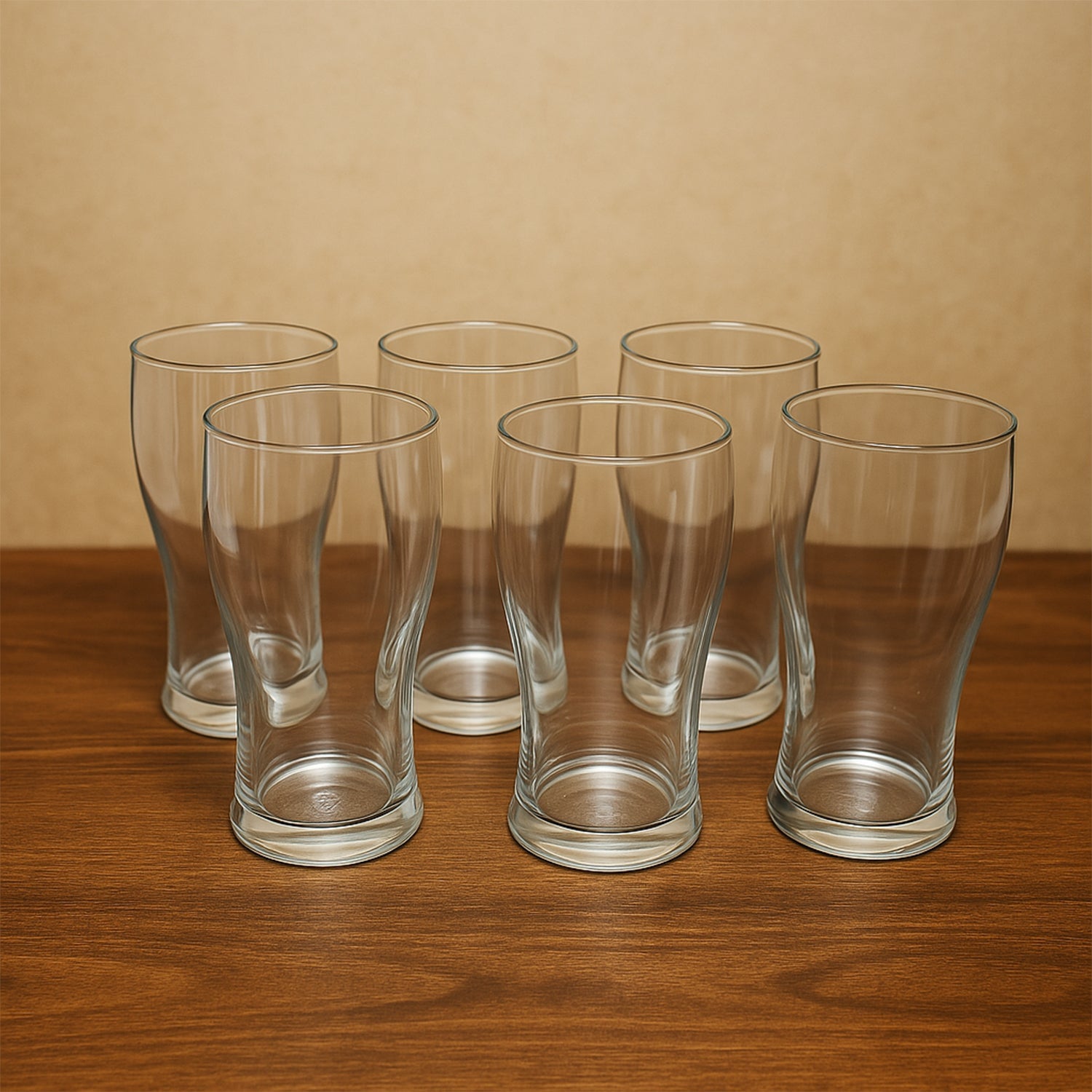 Angled view of Vista pitcher glass set highlighting durable design