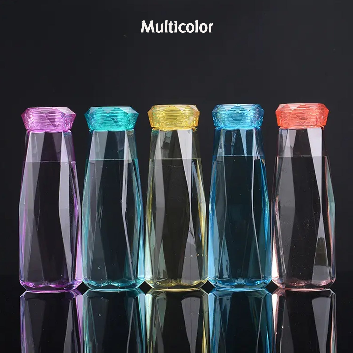 Transparent glass water bottle fitted with plastic cover for safety