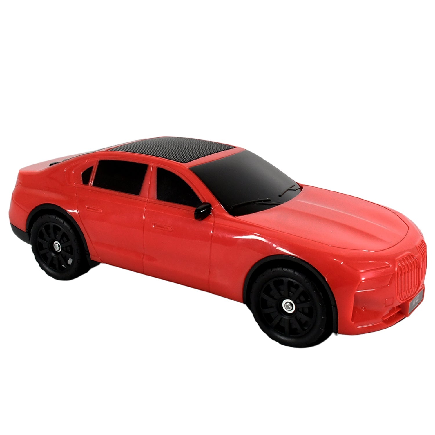 Audila Car Shape Wireless Speaker with a smartphone, illustrating Bluetooth connectivity.