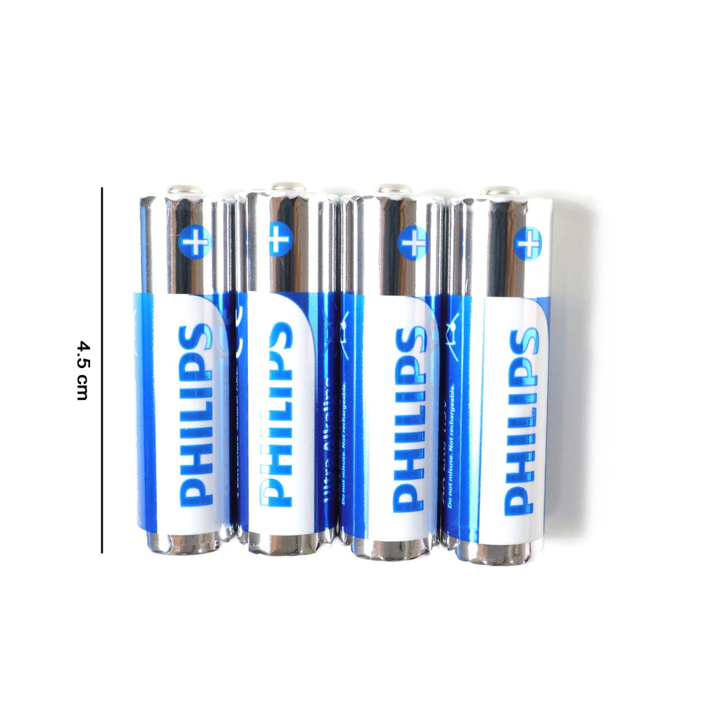 Pack of 4 alkaline AAA batteries for reliable power in household electronics