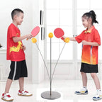 Top view of the Portable Wiff Waff Table Tennis Trainer Set components.