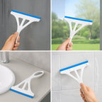 Hand holding a durable plastic wiper to clean a kitchen slab.