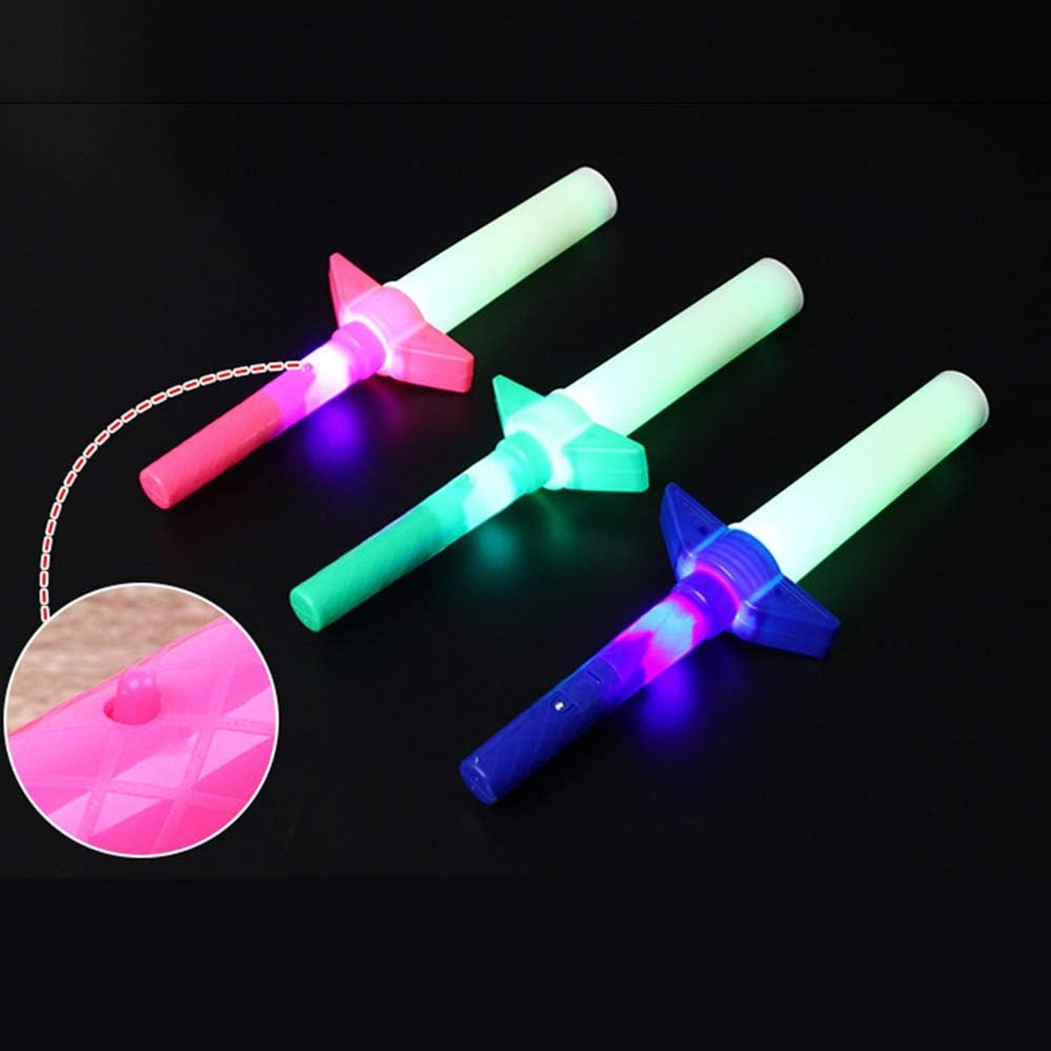 Colorful LED lights illuminating on the kids' sword toy