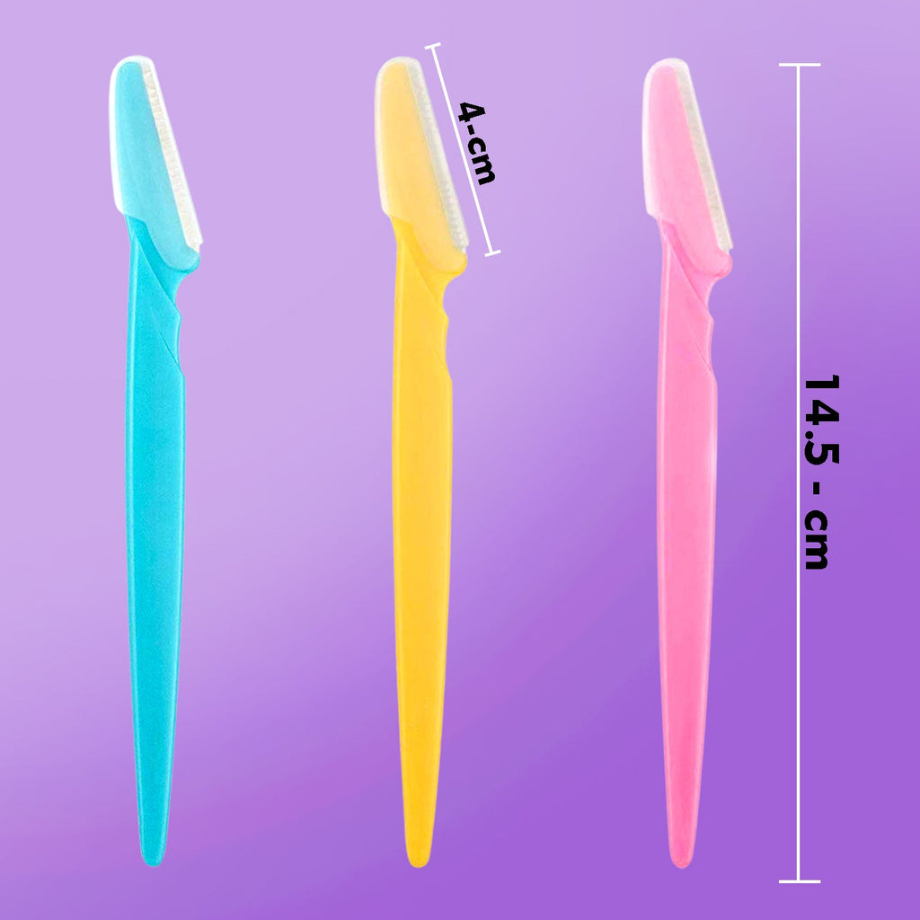 Multiple painless facial razors neatly arranged on a clean white background.