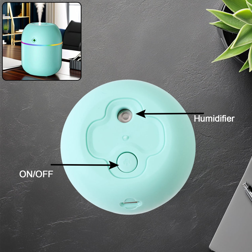 USB Humidifier with its internal LED light gently illuminating.