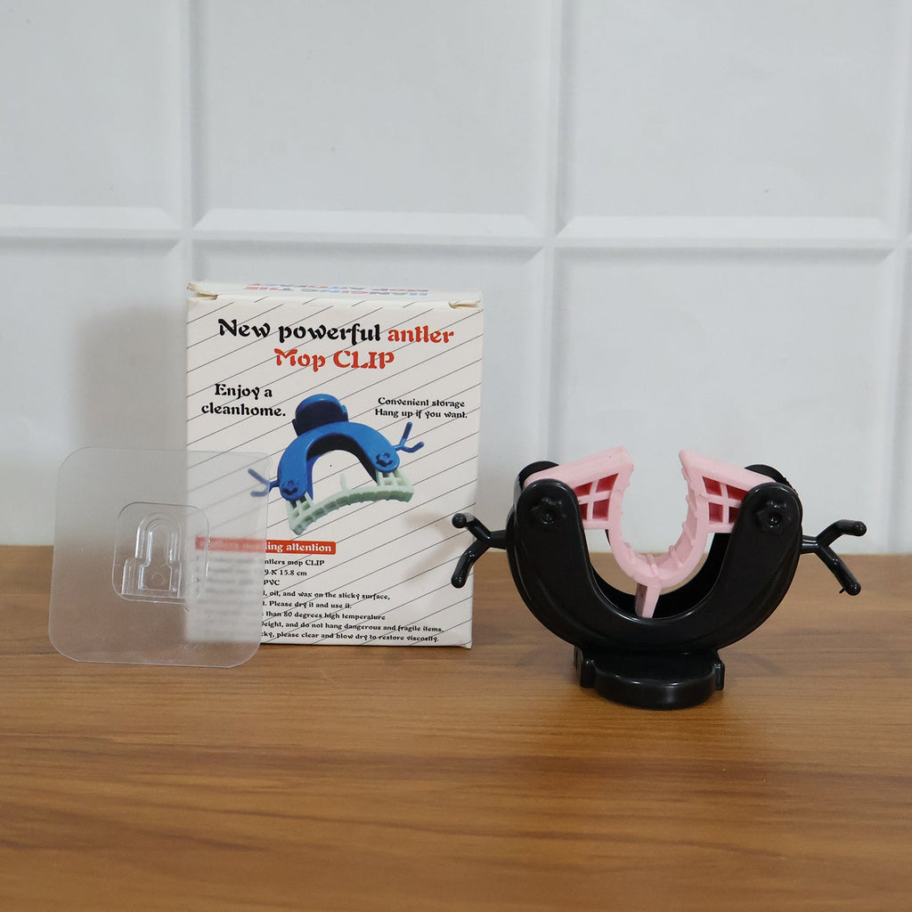 Strong adjustable mop and broom holder with dual hooks