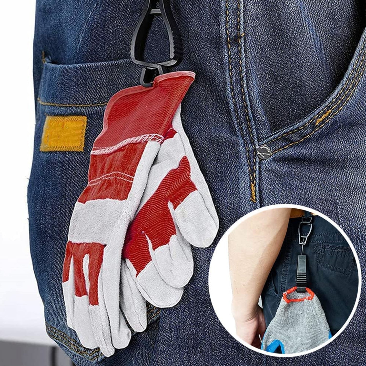 Glove clip holder conveniently securing a towel.