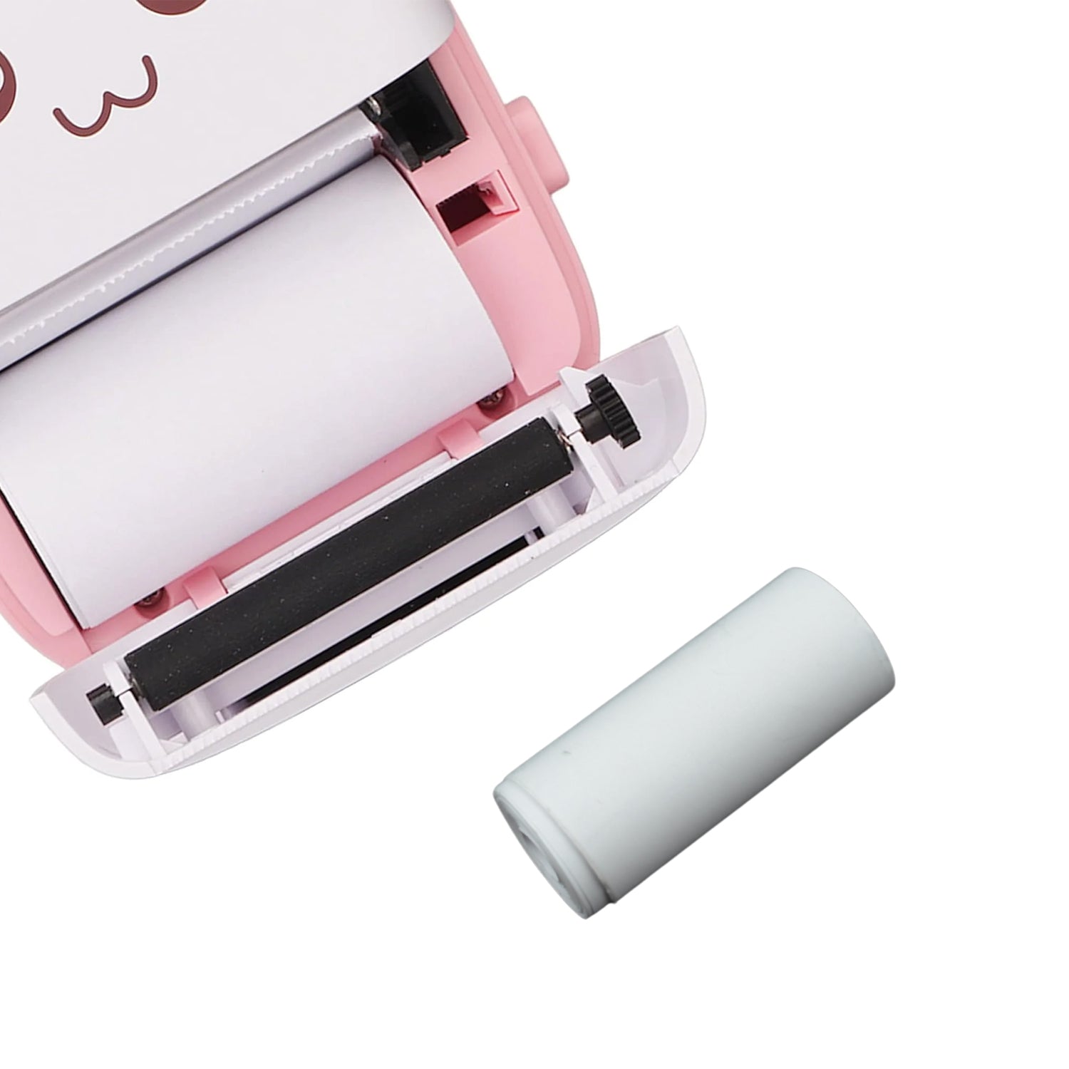 A hand holding a single Papezo thermal printer paper roll, emphasizing its portable size.