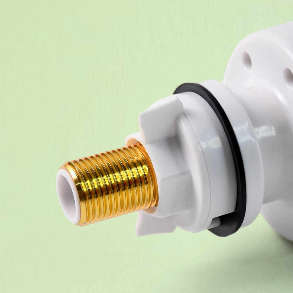 Side profile of electric water heater faucet illustrating compact design