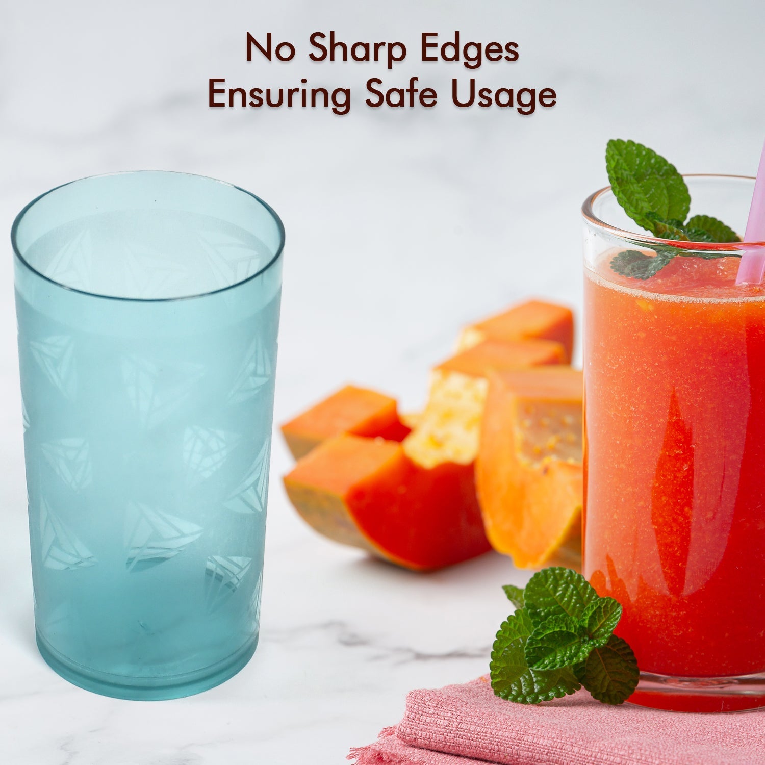 Complete set of 6 clear plastic glasses, ready for any occasion.
