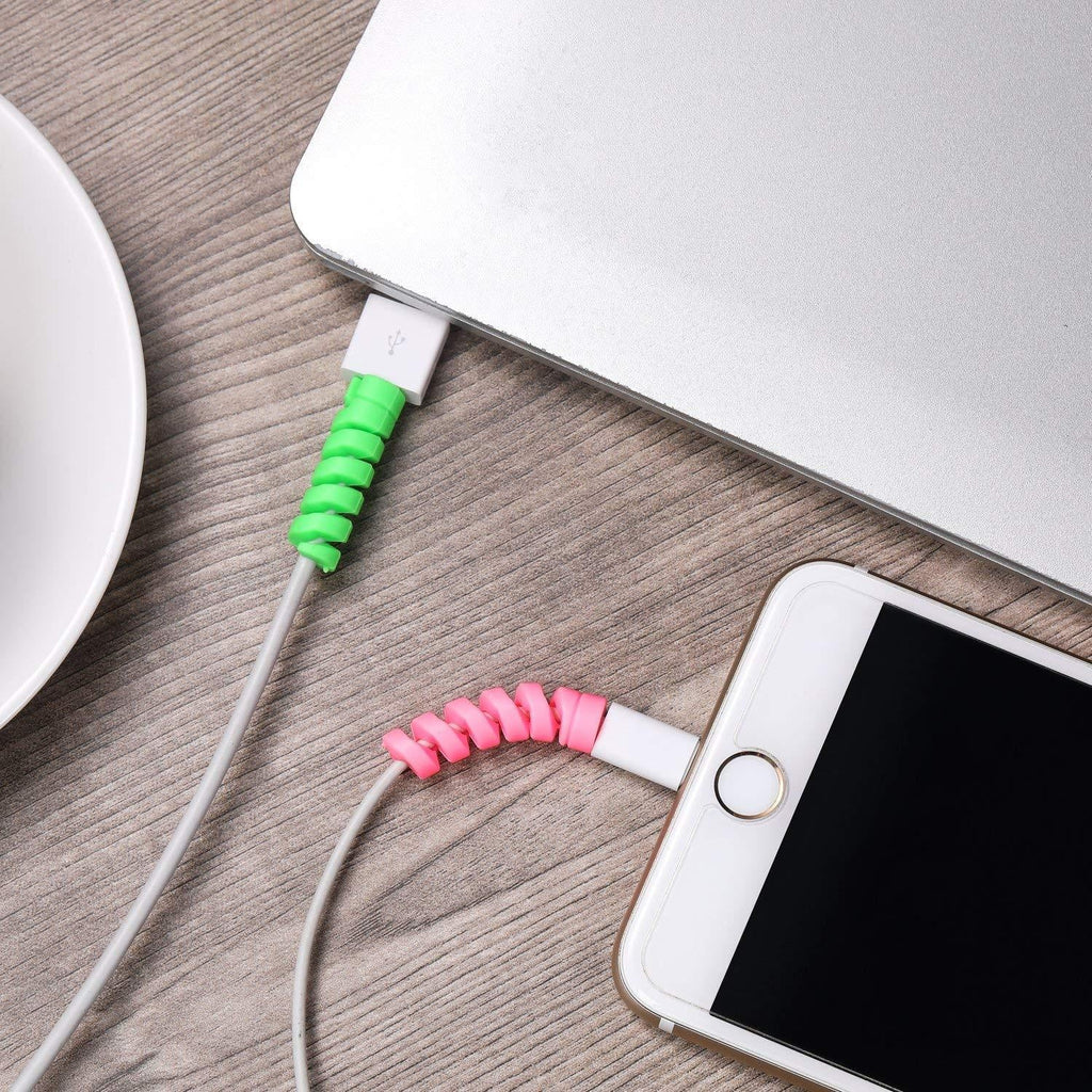 A convenient 10-pack of colourful spiral silicone cable organizers for various cables.
