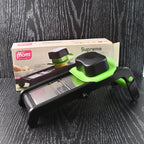 Adjustable stainless steel kitchen slicer with food holder for safety