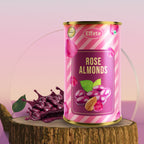 Tin pack of rose coated almonds included in golden rose gift set