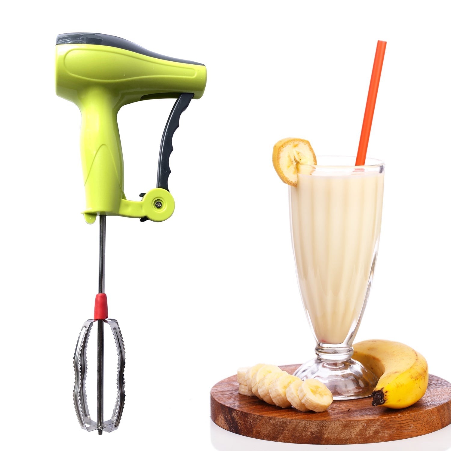 A manual hand blender efficiently mixing ingredients in a bowl.