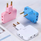 Foldable Wall Plug Adapter neatly packed in a travel bag, highlighting its suitability as a travel adapter.