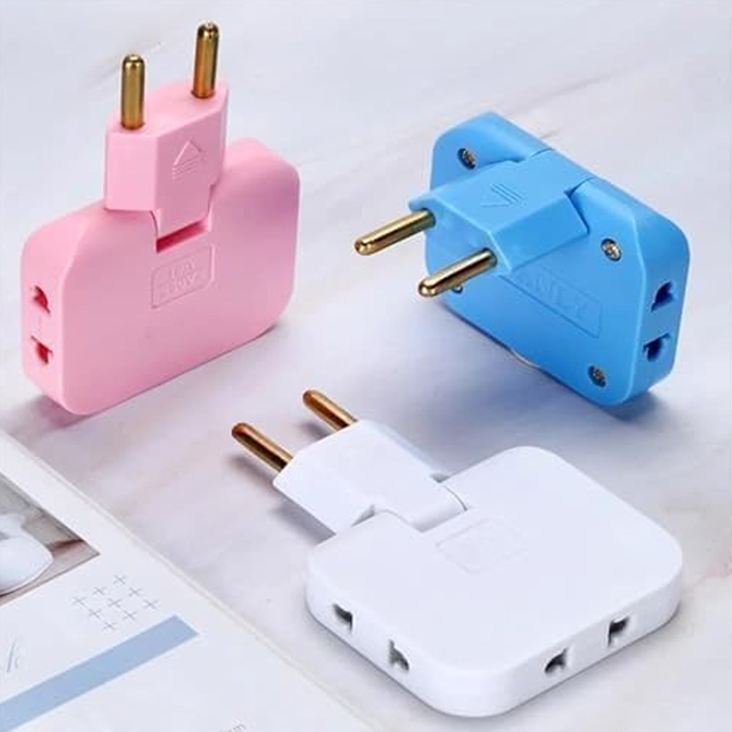Foldable Wall Plug Adapter neatly packed in a travel bag, highlighting its suitability as a travel adapter.