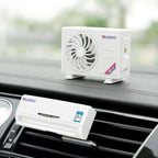 Side view of car air freshener highlighting solar panel for energy
