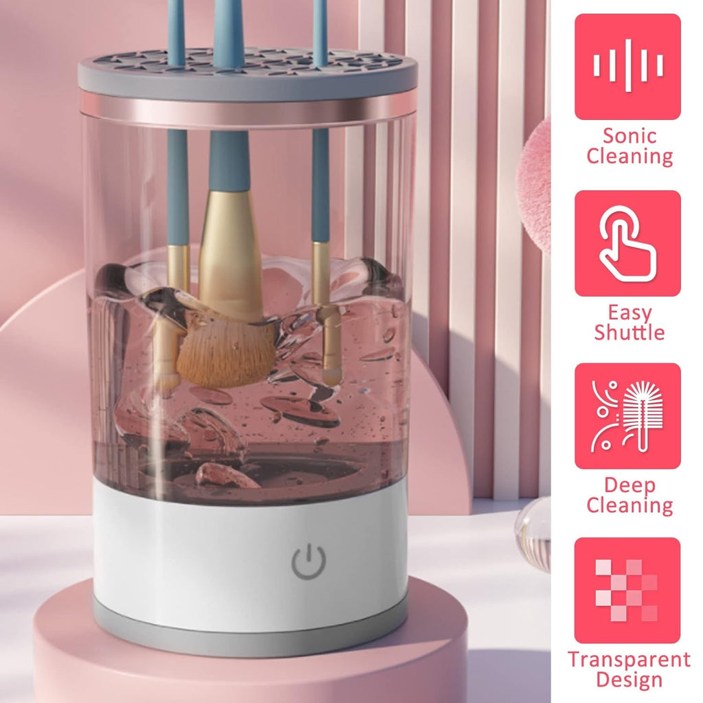 Step-by-step guide on how to use the automatic makeup brush cleaner for best results.