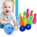 High-quality bowling game set for kids with colorful pins and two balls, ready for play.