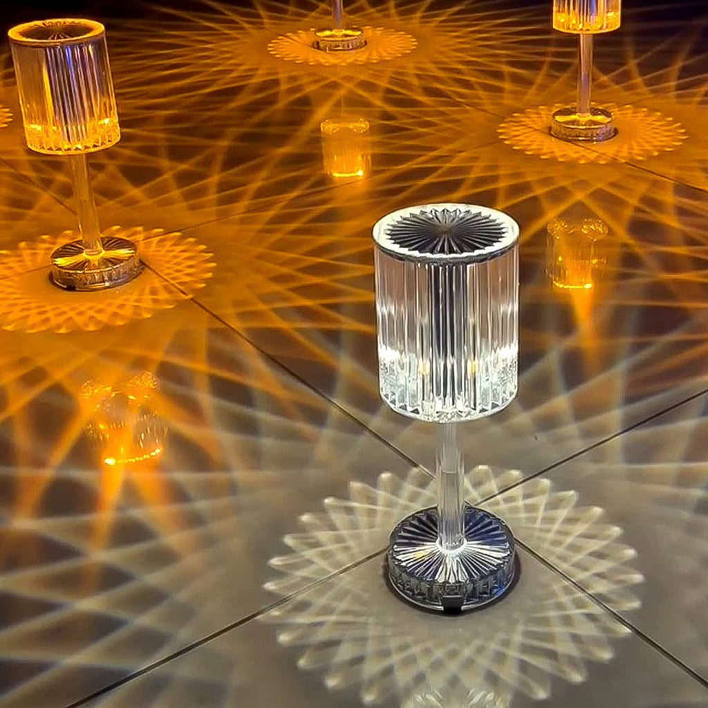Compact USB charging crystal lamp ideal for a cozy bedside or desk setup.