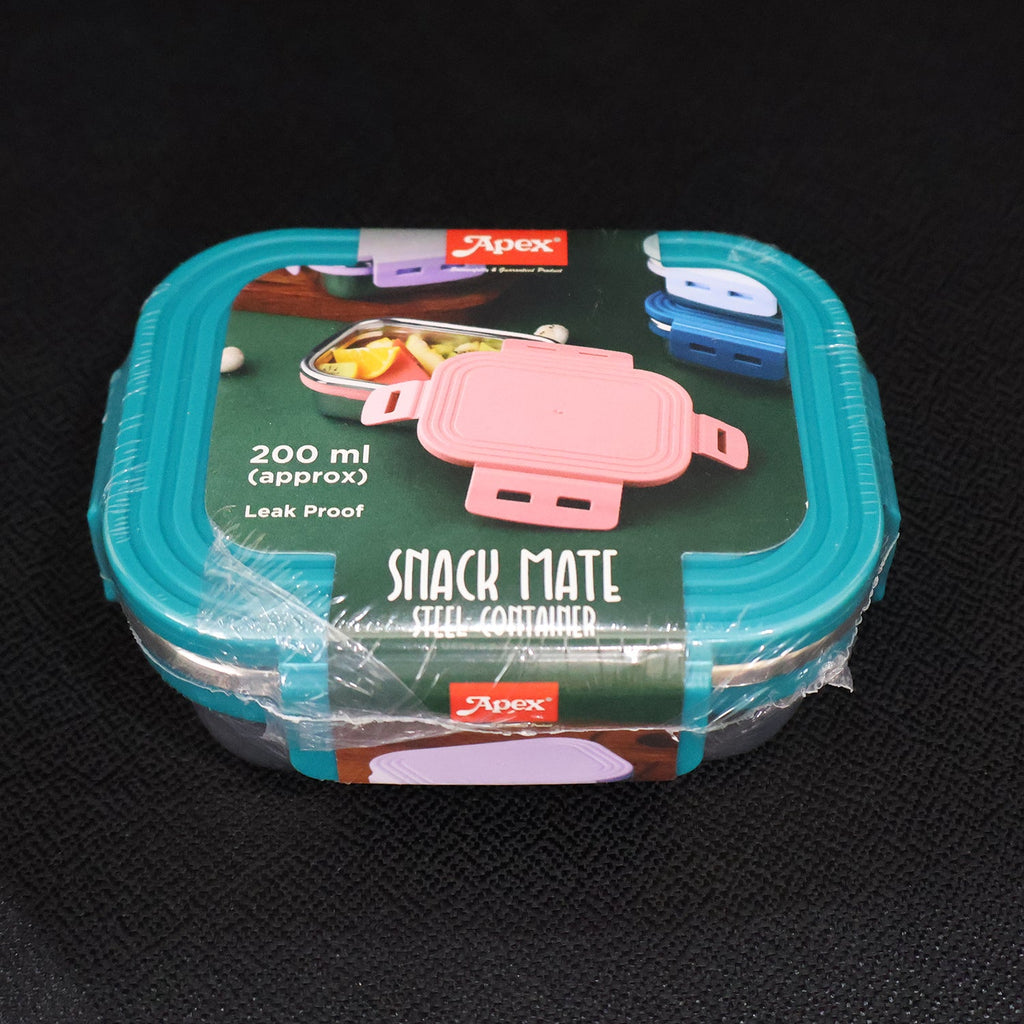 Dimension diagram of 200ml stainless steel mini food container with teal lid