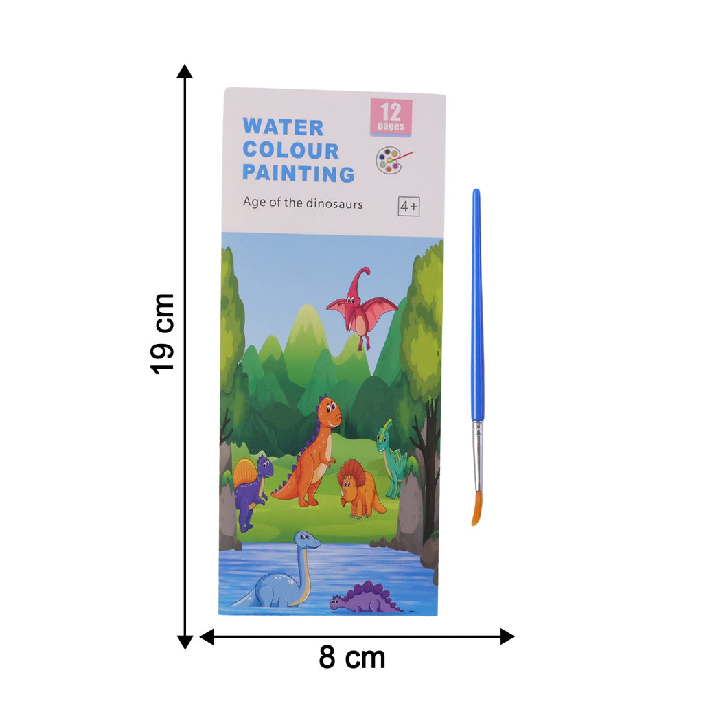 Pages of dinosaur-themed watercolour painting book