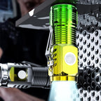 The mini USB rechargeable LED torch demonstrating its compact size and bright light.