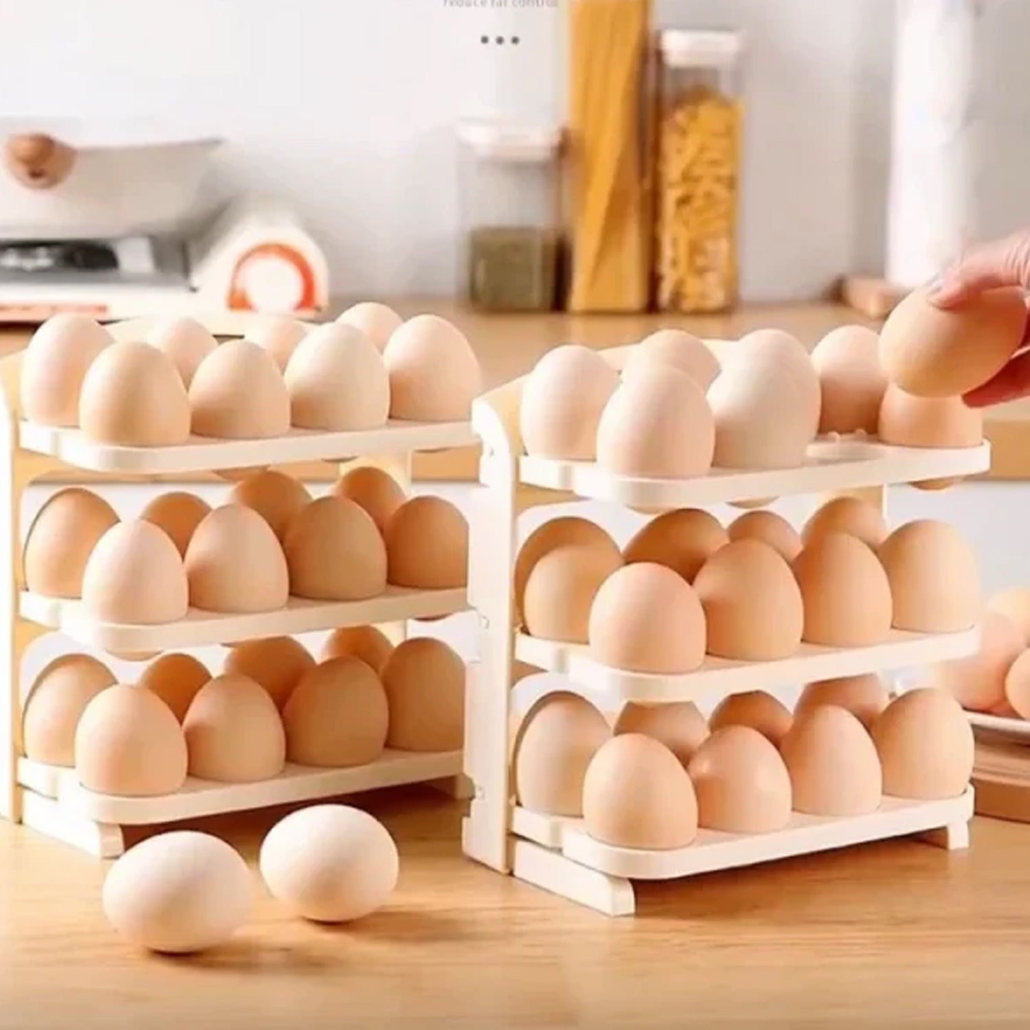 Side view of the Tidy Table foldable egg tray, highlighting its sturdy design.