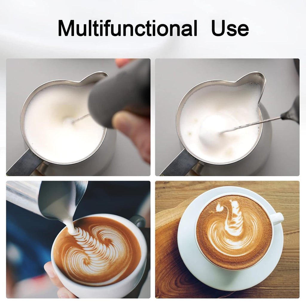 Handheld milk frother for latte and cappuccino foam making