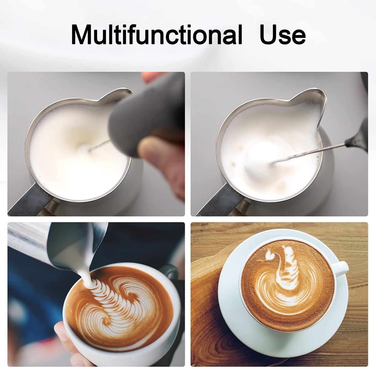 Handheld milk frother for latte and cappuccino foam making