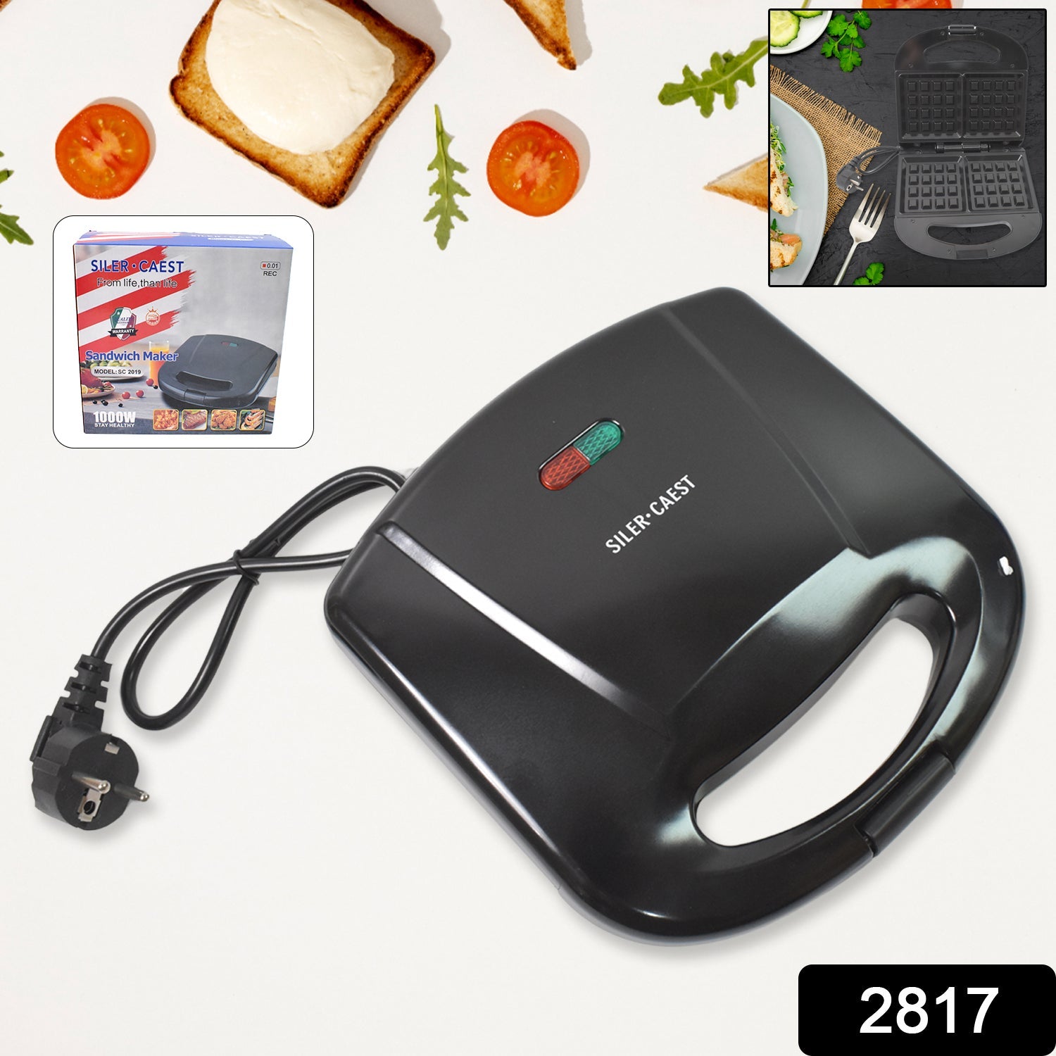 Open Dabster sandwich toaster revealing square non-stick cooking plates.