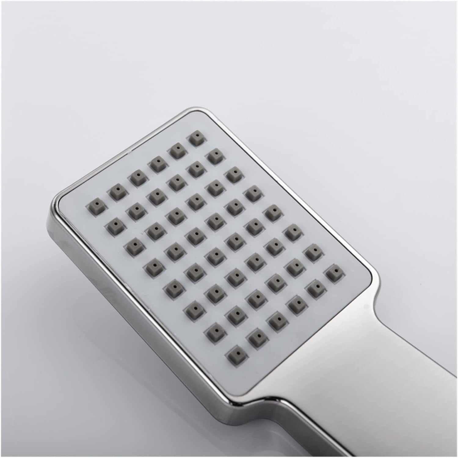 Side view of the durable plastic high pressure shower head.