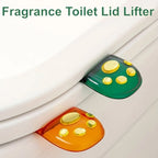 Diagram showing simple installation steps for the self-adhesive toilet lid lifter.