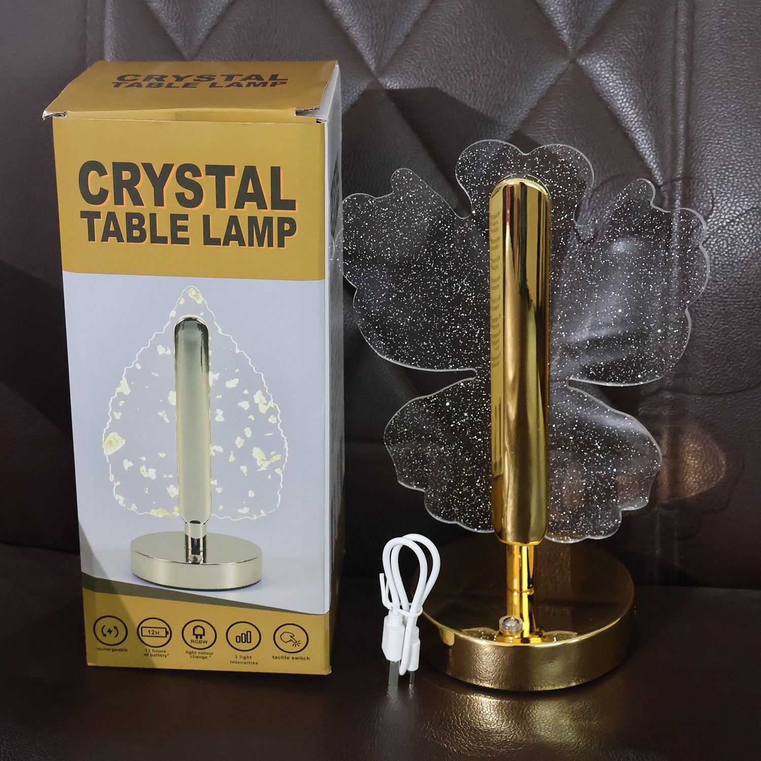 Modern crystal table lamp featuring unique clover design