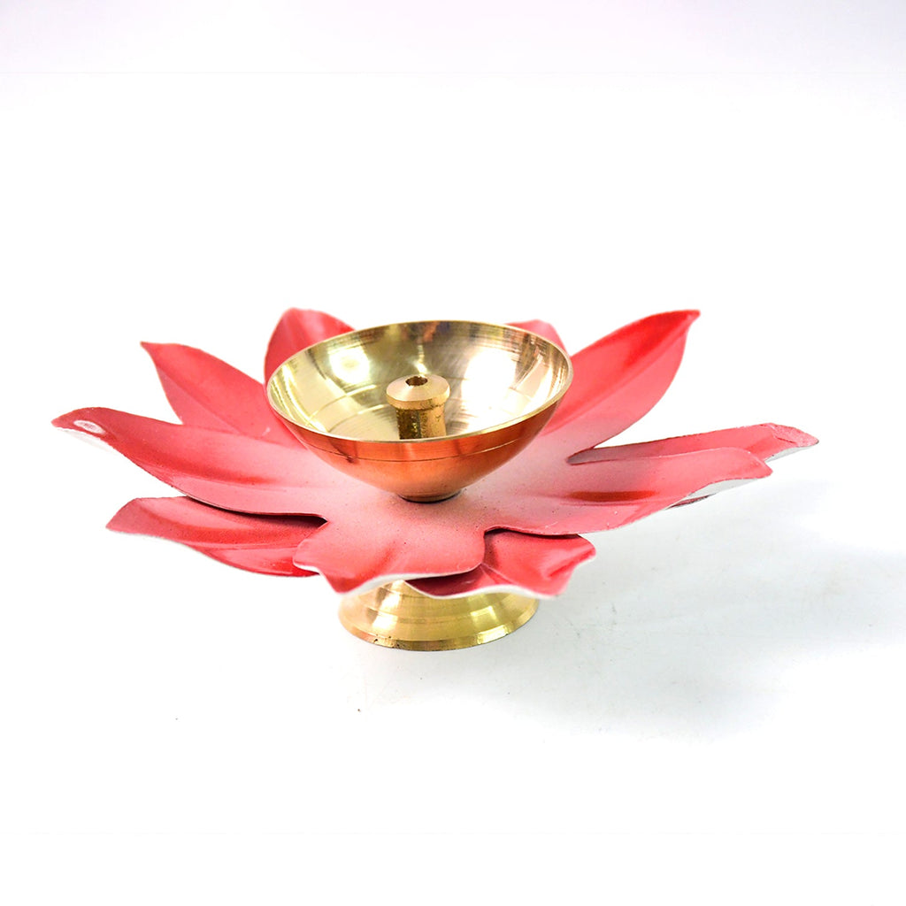 Brass diya ideal for festivals and pooja with lotus motif