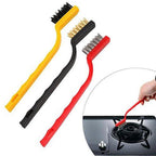 The complete 3-piece mini wire brush set with brass, nylon, and steel bristles, ready for various cleaning jobs.