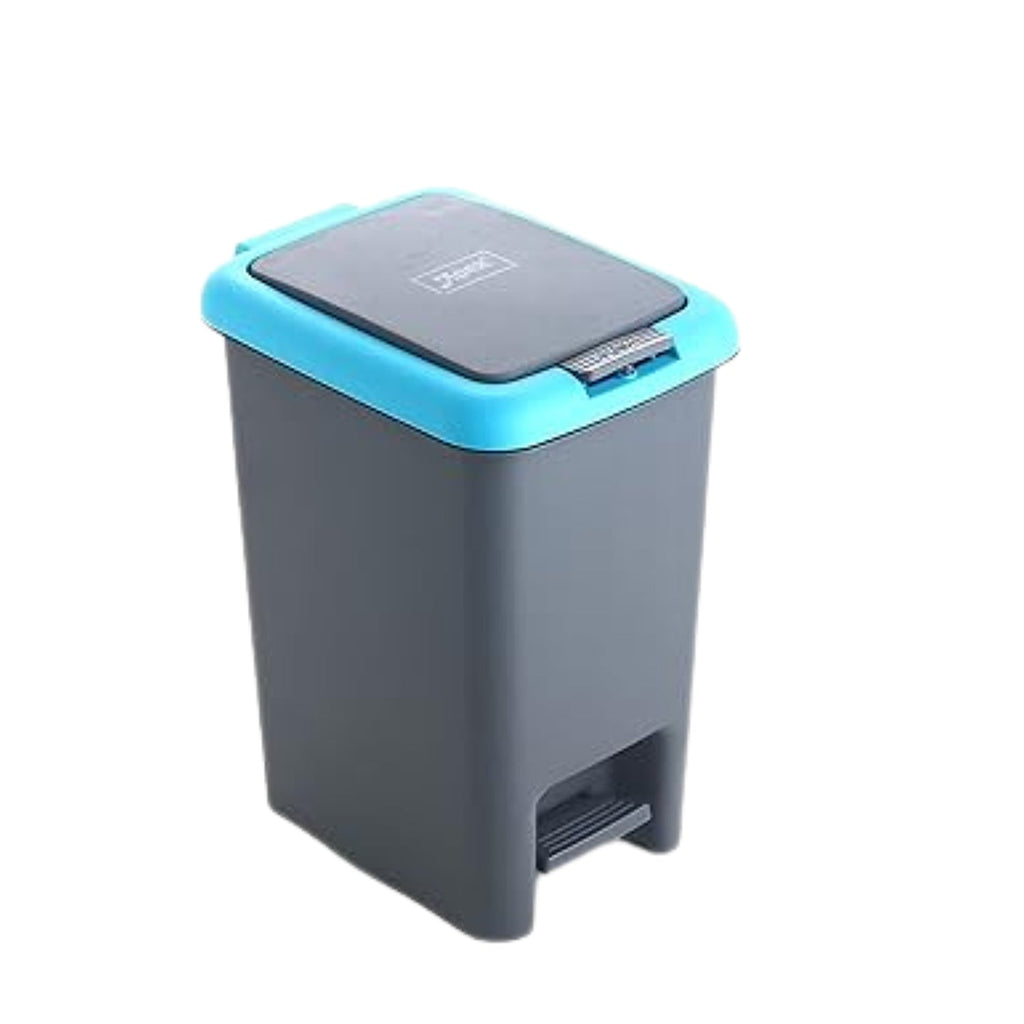 Packaging box for Apex Push N Pedal Dust Bin featuring product specifications and features