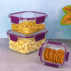 Close-up of square container showing leak-proof locking lid
