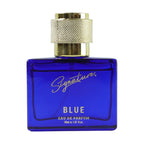 Luxury blue fragrance perfume bottle for men on display