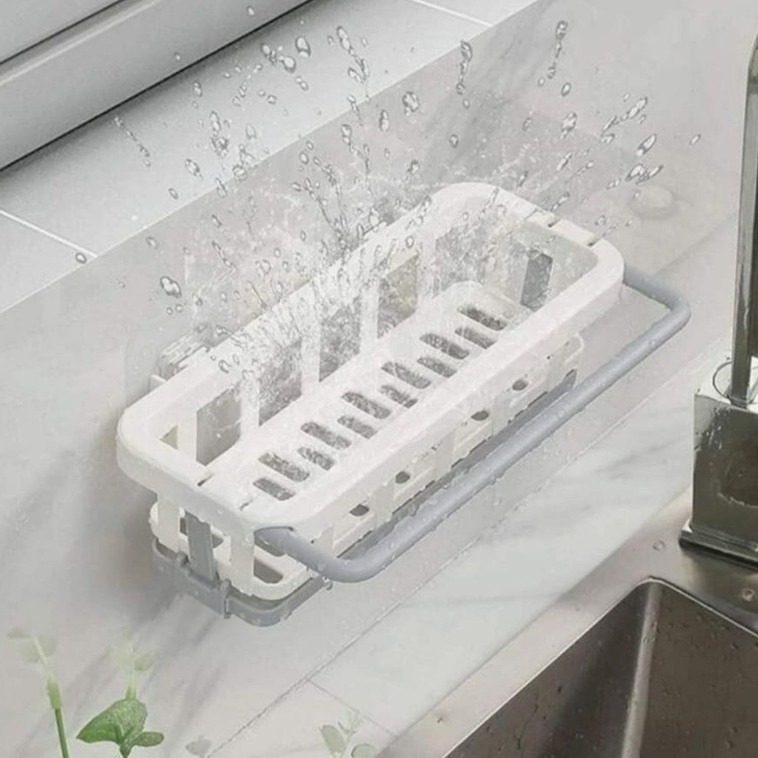 Detailed view of the durable, high-quality material used in the Bathora sink sponge holder.