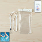 Beach ready white waterproof phone bag with lanyard for easy carrying