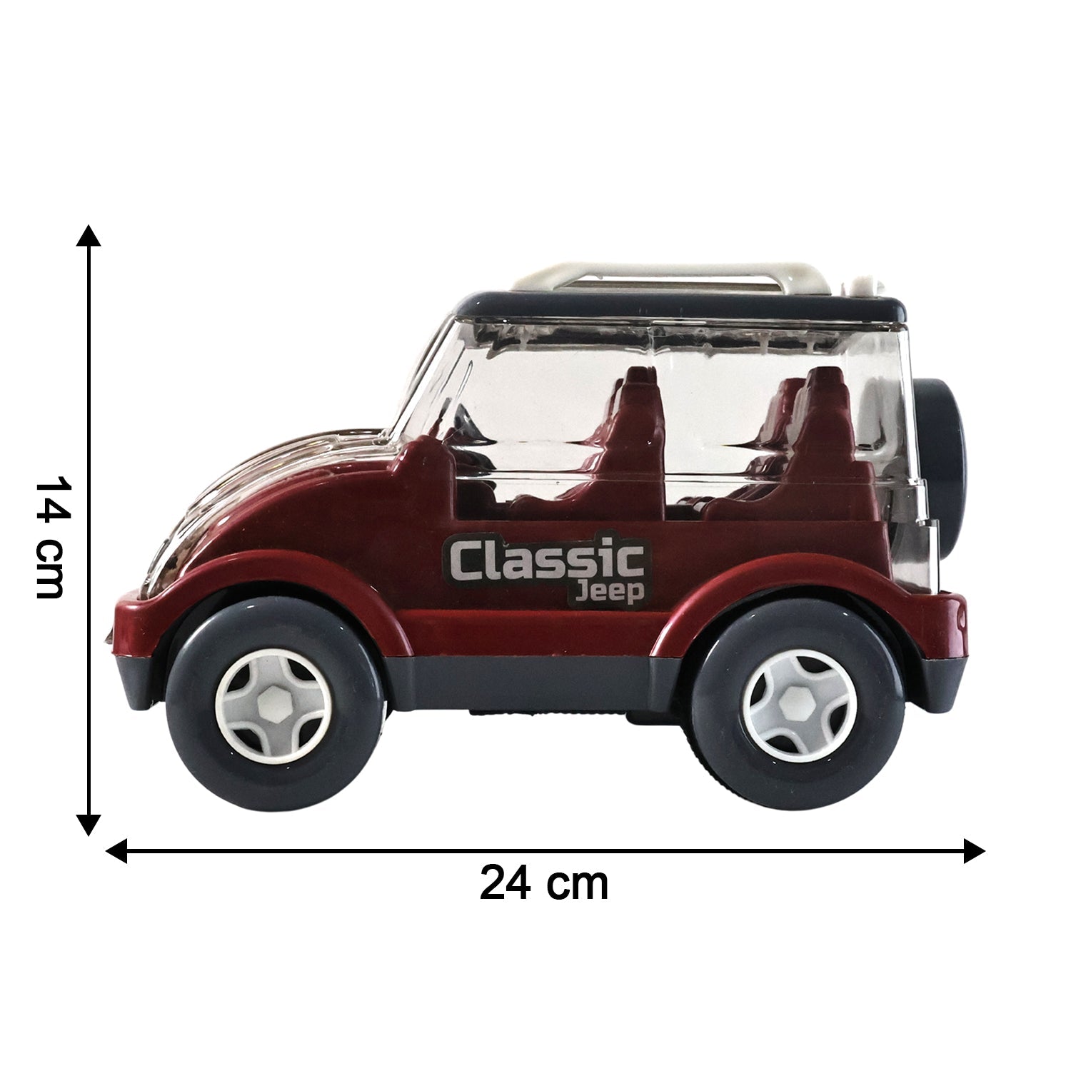Robust friction-powered toy jeep for toddlers and kids