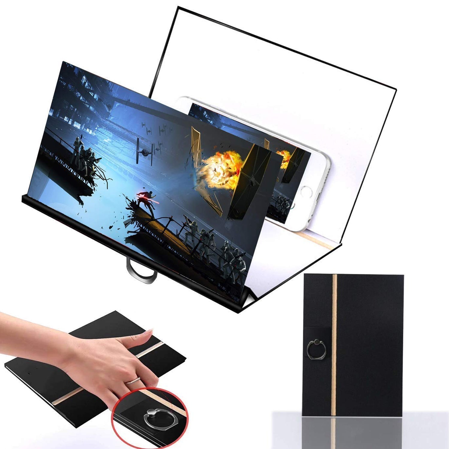 Folded phone screen magnifier, demonstrating its ultra-portable design.