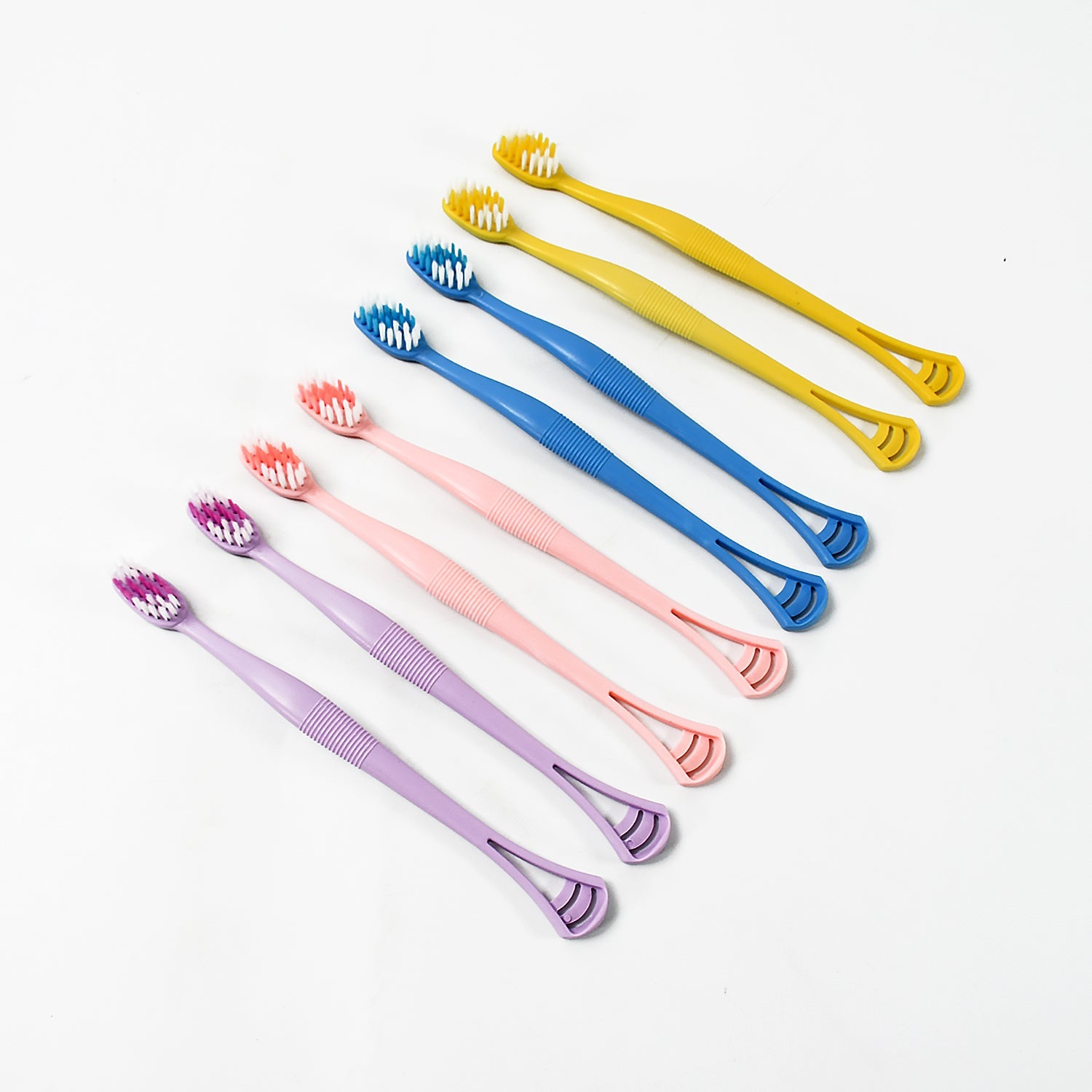 Eight-piece family pack of 2-in-1 Toothbrush Tongue Scrapers.