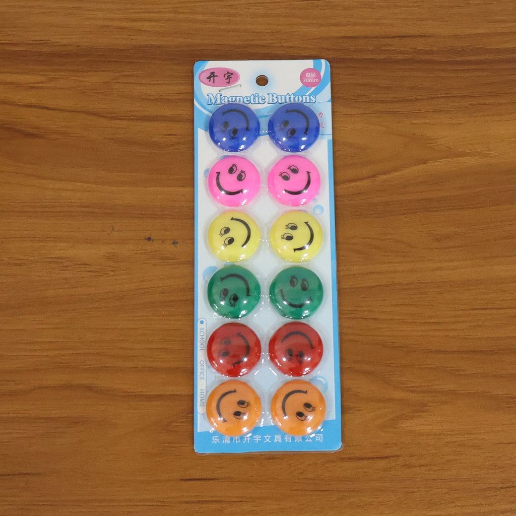 Multicolored smiley face magnetic buttons arranged in set