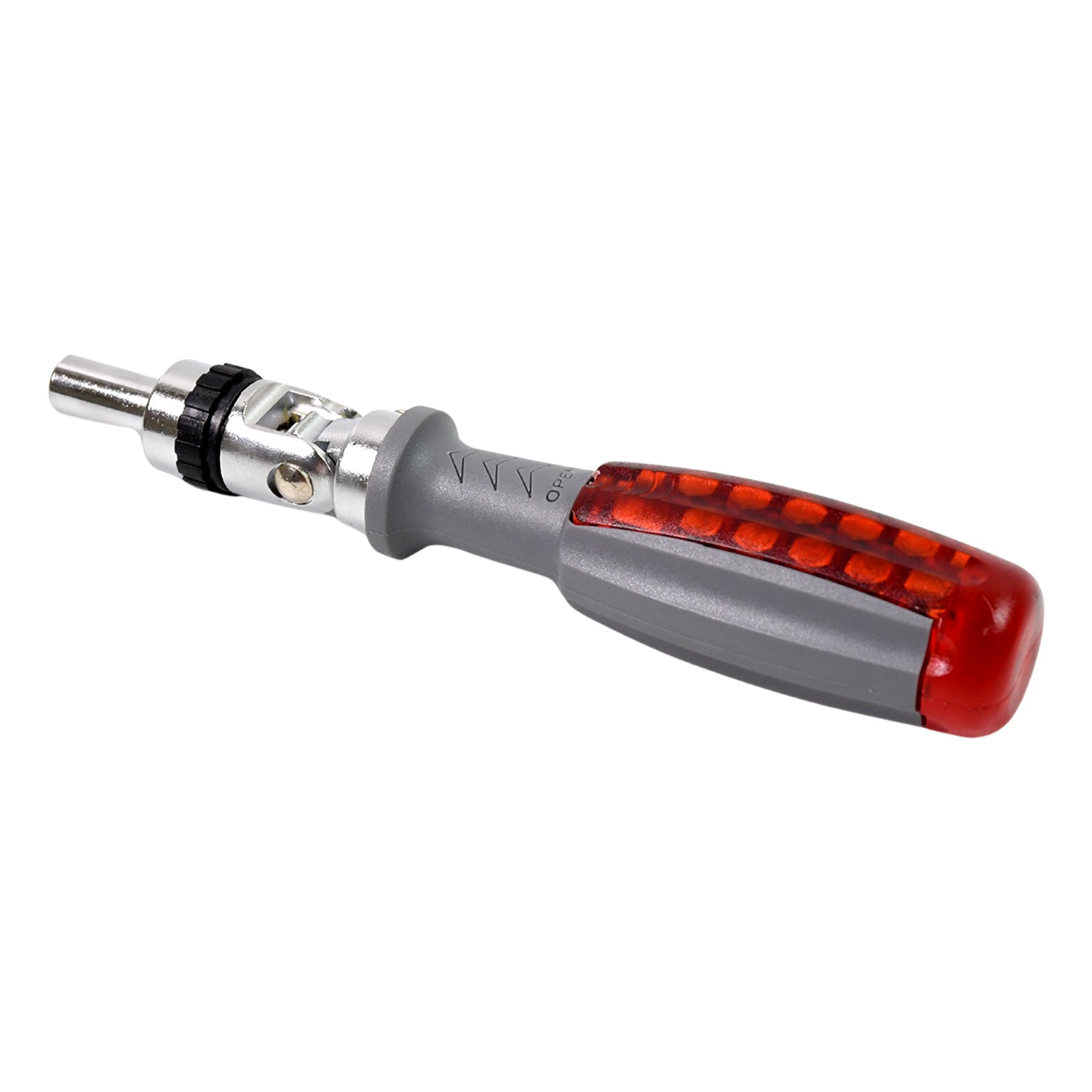 View showing the clever hidden bit storage compartment within the screwdriver handle.