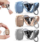 Multicolor keychain nail clipper, folded and ready for use.