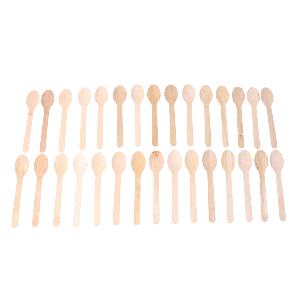 Natural birchwood disposable spoons demonstrating sturdy and food-grade quality.